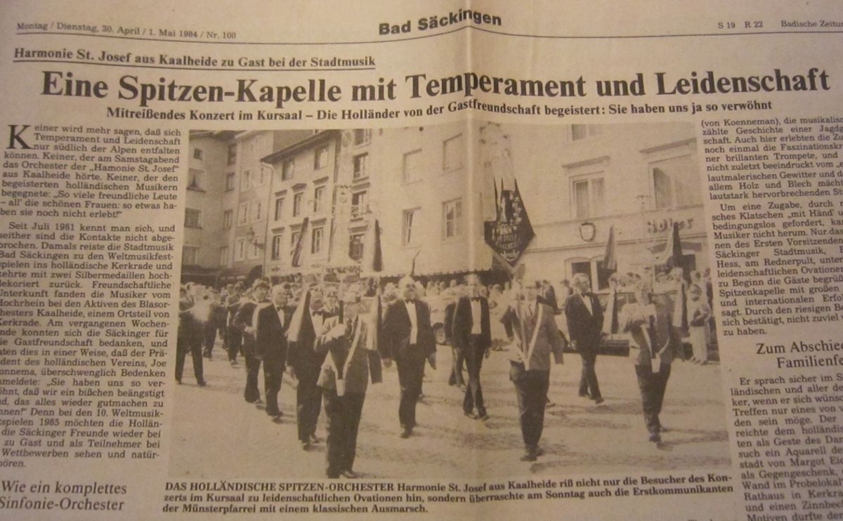 Duits krantenartikel over het optreden in Bad Säckingen, 1984